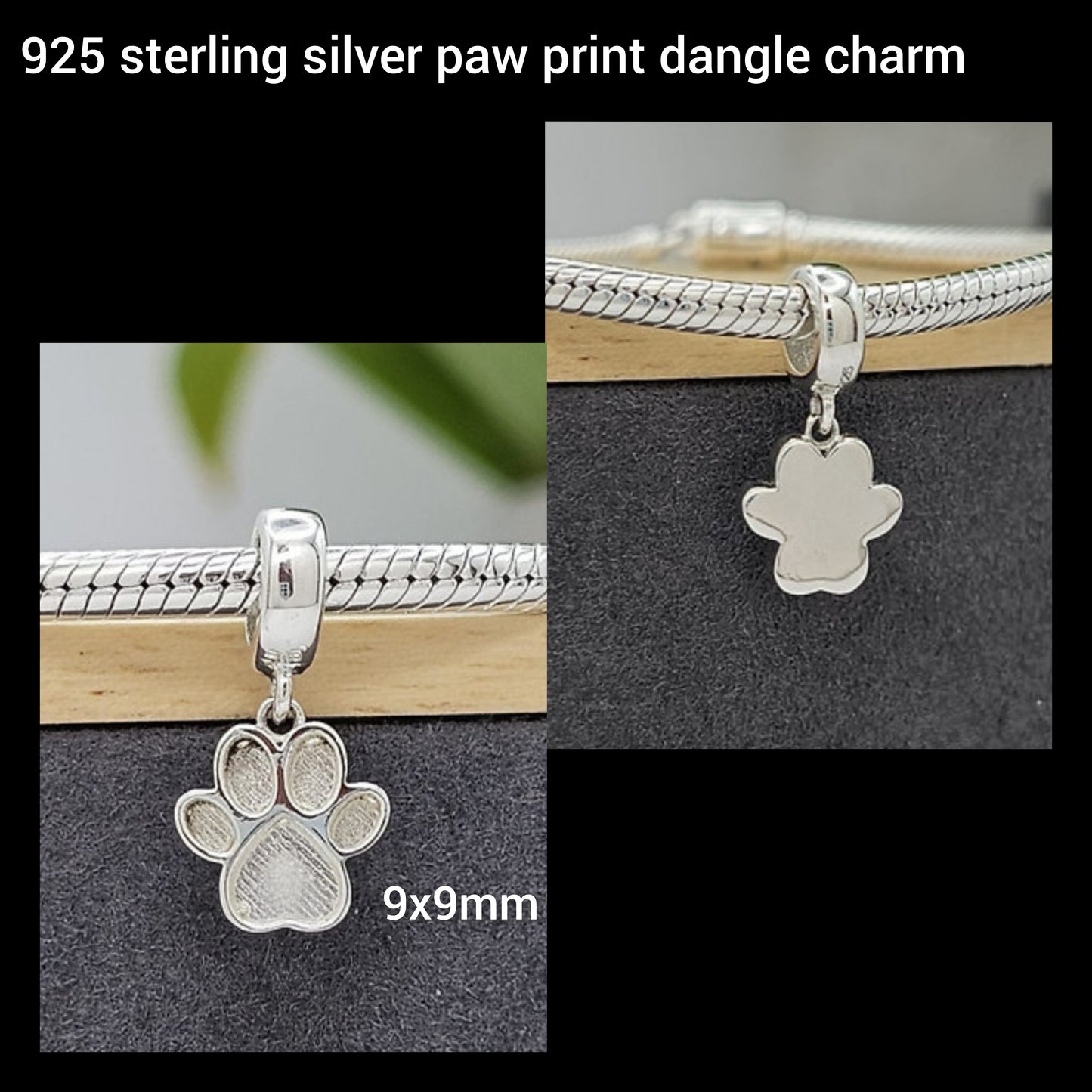 Silver paw print cremation ashes bracelet charm