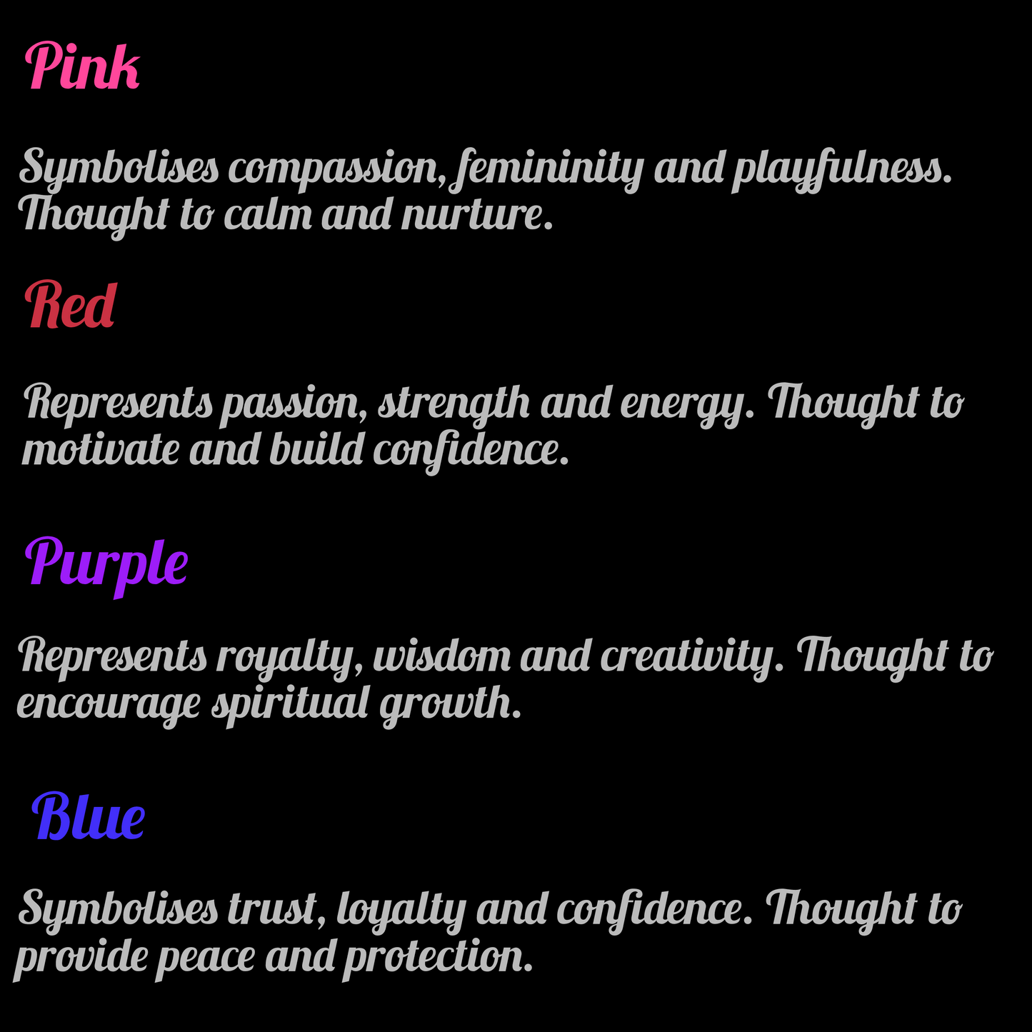 Memorial jewellery colour options and their meanings