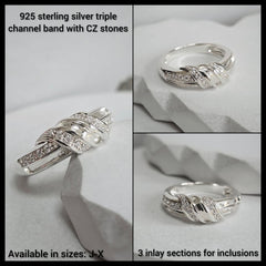 Triple channel CZ band ring