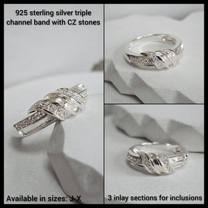 Triple channel CZ band ring
