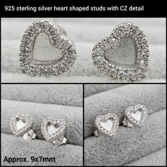 CZ halo heart earrings